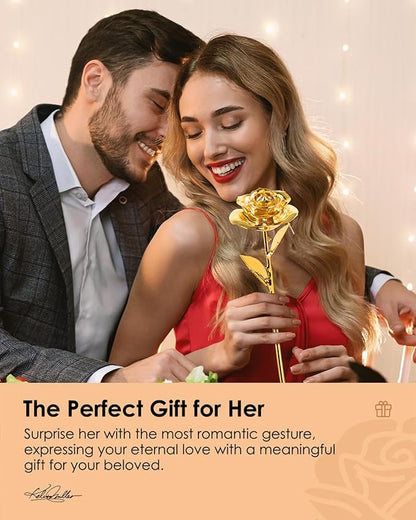 24K Gold Dipped Real Rose – Handcrafted, Elegant, One of a Kind – Romantic Gift for Her – Ideal for Birthday, Anniversary, Mother’s Day, Valentine’s (Gold)
