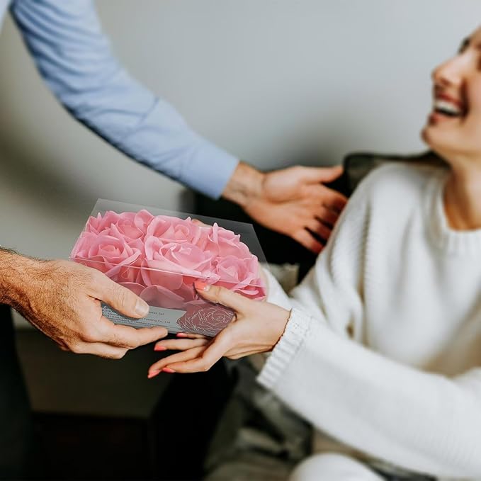 Artificial flower real touch roses feel and look realistic fake roses with short stems, suitable for gift, for wife girlfriend mom friends, Indoor home table，cake, hotel, car decoration (pink)