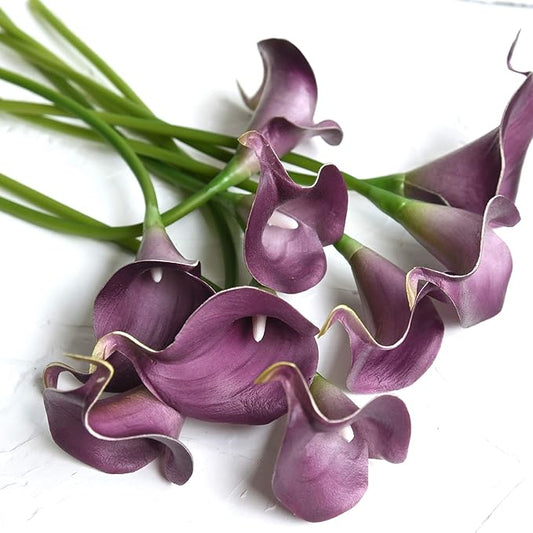 FiveSeasonStuff Real Touch Calla Lily Artificial Flowers Wedding Bridal Bouquet | Floral Arrangements | 15 Calla Lilies (Plum Purple)