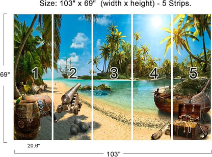 Cliouar-Wall Mural Wallpaper for Bedroom Living Room Wallpaper 3D Wallpaper Decoration Pirate Ship Treasure 103" x 69"(Not Self-Adhesive)