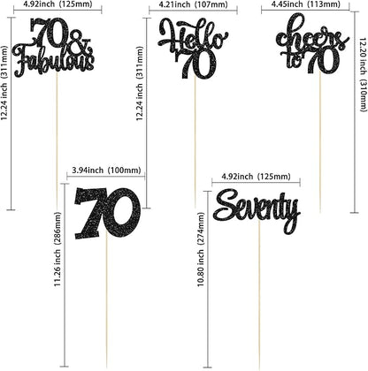 Gyufise 15Pcs 70th Birthday Centerpiece Sticks Seventy Happy 70th Table Flower Centerpieces Sticks Cheers to 70 Floral Decorations for 70th Birthday Party Centerpieces Supplies Black