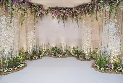 AOFOTO 5x3ft Wedding Backdrop Romance Archway Bridal Shower Flowers Wall Curtain Cradle Ceremony Banner Background for Photography Vinyl Anniversary Birthday Party Decoration Photoshoot Studio Props