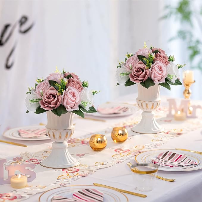 Sziqiqi Pink Flower Centerpieces for Tables Kissing Balls for Wedding - Artificial Floral Arrangement Center Piece