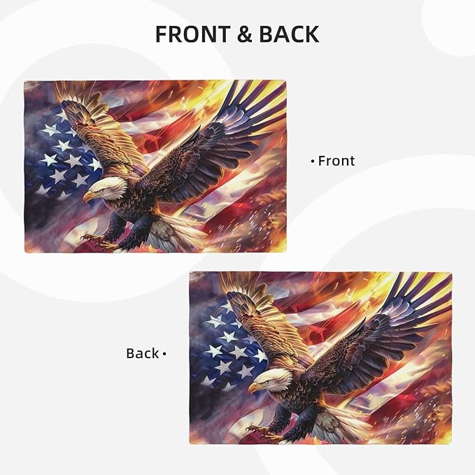 American Flag Placemats Set of 6 Washable Table Bald Eagle Heat-Resistant Cotton Linen Place Mats for Dining Table Kitchen Indoor Outdoor Party Holiday Decor