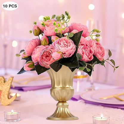 10PCS Gold Wedding Flower Vases, 6.3''h Trumpet Floral Display Holders, Table Centerpieces Decors, Metal Plant Urn Vases, Ready to Use for Garden Wedding Bedroom Living Room Office