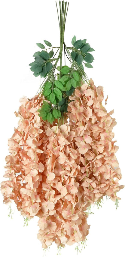 12Pack Wisteria Hanging Flowers 3.6ft Fake Flower Garland Faux Wisteria Vines Champagne Artificial Silk Flowers Bushy Rattan String for Garden Home Wall Wedding Decorations (Champagne)