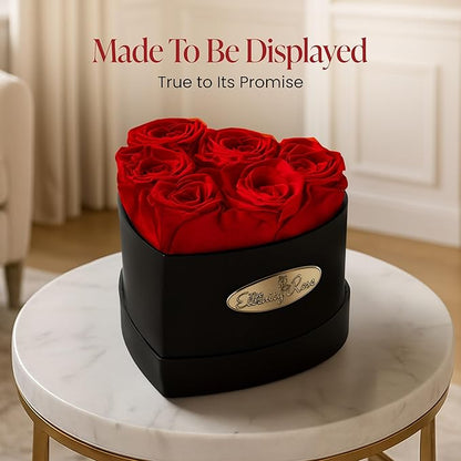 The Eternity Rose 6-Piece Preserved Roses in a Luxury Gift Box – Real Roses in Black Heart Box – A Valentine’s Gift as Everlasting as Your Love