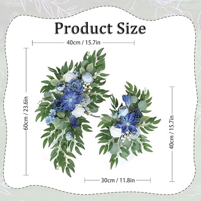 Faux Flower Swag Set of 2, Blue Artificial Flowers Swags for Wedding Arch, Wedding Welcome Signs, Welcome Reception Ceremony Signs Decorations