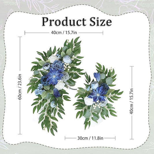 Faux Flower Swag Set of 2, Blue Artificial Flowers Swags for Wedding Arch, Wedding Welcome Signs, Welcome Reception Ceremony Signs Decorations