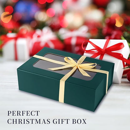 TIACABO Green Large Gift Box with Window, 13.5"x9"x4.3" Bridesmaid Boxe for Gifts Giving,Birthday Gift Boxes with Magnetic,Closure Lid Gifts Box for Presents,Cute Boxe,Luxury for Gift Packaging