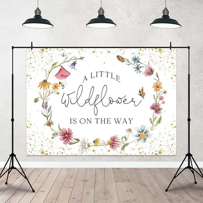 Wildflower Baby Shower Backdrop for Girl Watercolor Wild Floral Butterfly Photography Background Garden Wildflower Baby Shower Cake Table Banner Photoshoot Props (7x5ft)