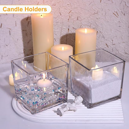 Set of 4 Square Glass Vases 5" x5" x 5", Clear Cube Flower Vases for Wedding Centerpieces, Candle Holders for Home Decor Party Events Ceremony