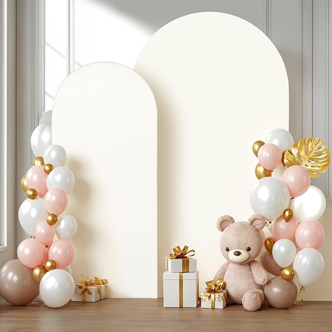 Beige Arch Backdrop Covers - 7.2FT, 6FT Spandex Fitted Wedding Arch Stand Covers Round Top Chiara Arch Backdrop Cover for Wedding Birthday Party Decoration