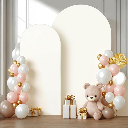 Beige Arch Backdrop Covers - 7.2FT, 6FT Spandex Fitted Wedding Arch Stand Covers Round Top Chiara Arch Backdrop Cover for Wedding Birthday Party Decoration