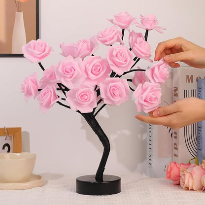 Drawelry Rose Flower Tree Lamp - LED Rose Tree Table Lamp USB/Battery Powered Artificial Bonsai Flower Night Light for Bedroom Living Room Party Wedding Birthday Decor (Pink)