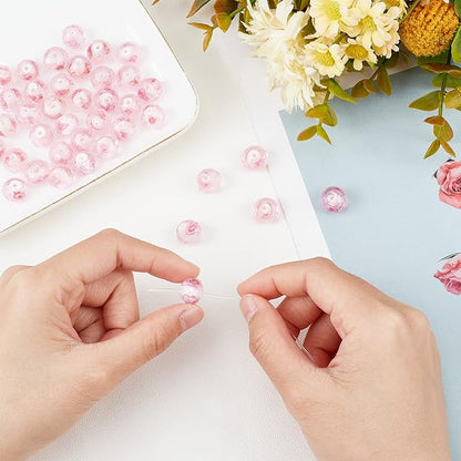 PH PandaHall 45pcs 11~12mm Pink Rose Lampwork Glass Beads Silver Foil Glass Flower Beads Floral Handmade Lampwork Bead with 1.6~2mm Hole Round Loose Bead for Rosary Making Jewelry Craft Making
