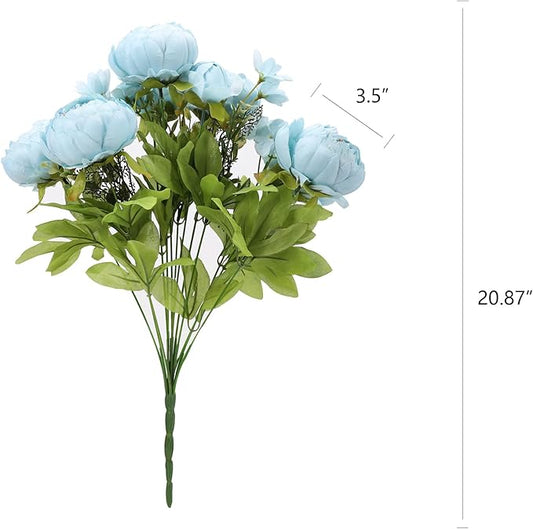 Duovlo Artificial Peony Silk Flowers Fake Flowers Vintage Wedding Home Decoration,Pack of 1 (Spring Blue)