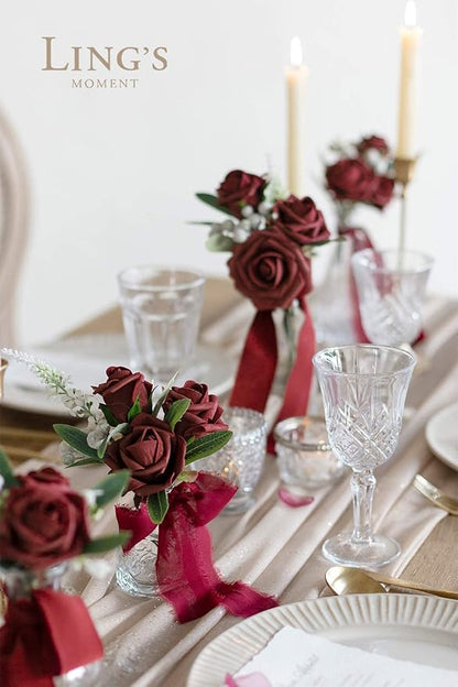Ling's moment Artificial Flowers Burgundy Rose Buds and Small Roses w/Stem for DIY Wedding Bouquets Centerpieces Arrangements Party Baby Shower Home Decorations