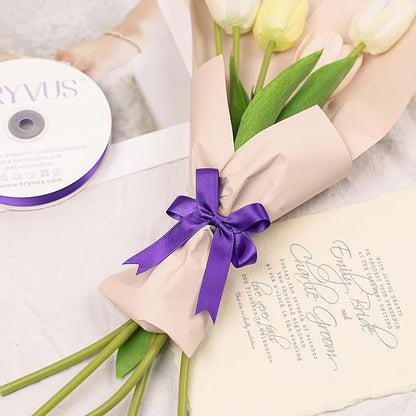 Purple Satin Ribbon, Double Faced 5/8 Inch X 50 Yards Purple Ribbon, Premium Satin Ribbon for Gift Wrapping, Crafts, Hair Bow Making, Sewing, Flower Bouquet, Wedding Party Decor