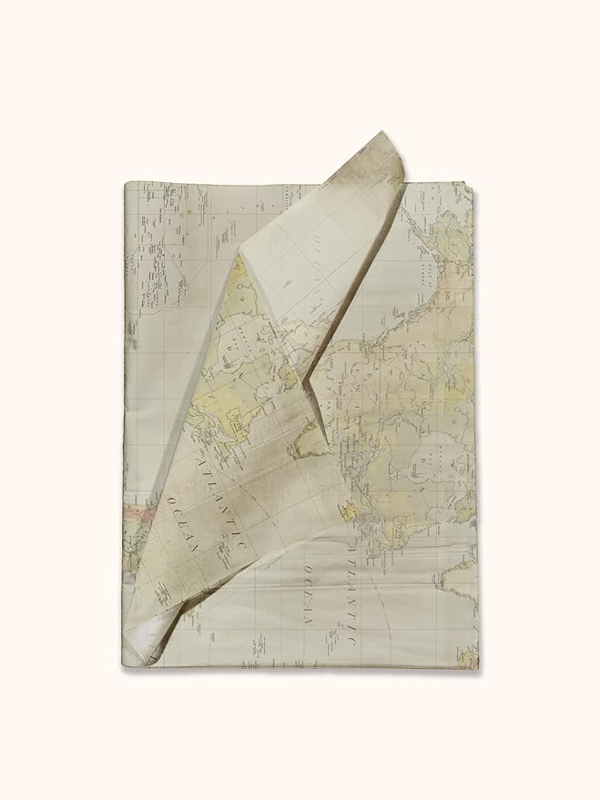 Map Printed Tissue Paper for Gift Bags or Boxes and Wrapping - Traveling Bulk Decorative Art Tissue Paper for Packaging and Gifting | 24 Sheets 20" x 30"