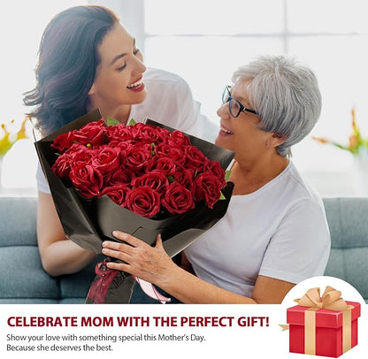 Red Roses Artificial Flowers Bulk, 52Pcs Fake Roses Flower Arrangement, DIY Silk Flowers Roses Bouquet, Realistic Faux Artificial Roses for Mother's Day Home Table Decor