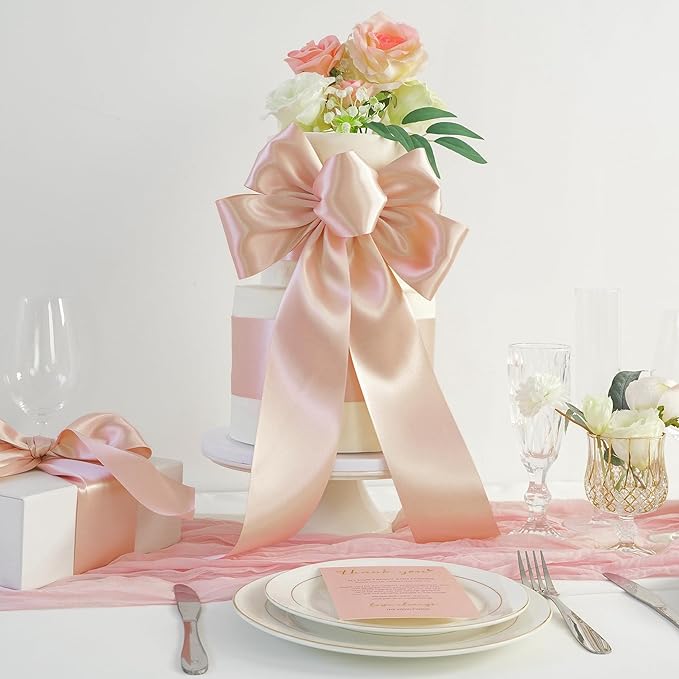 MEEDEE Rose Gold Satin 3 Inch Ribbon Lux Double Faced Satin Ribbon Christmas by 10 Yards Tree Ribbons Rose Gold Ribbons for Christmas Tree, Weddings, Flower Bouquet
