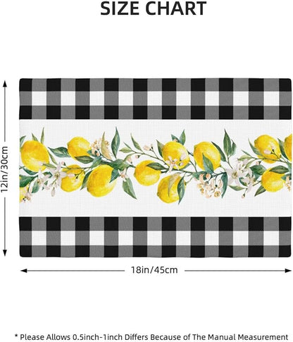 Lemon Linen Placemats Set of 6 Black White Buffalo Plaid Placemats for Indoor Outdoor Party Home Desktop Kitchen Dining Room Decor 12x18 Inch