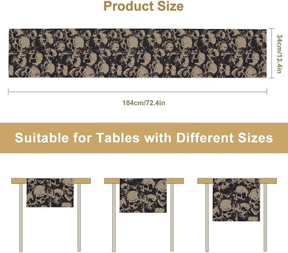 Gothic Table Runner,Dark Skull Pattern Decor Table Runner for Home Kitchen Table Dining Garden Farmhouse Wedding Party Decor 13x70 Inch