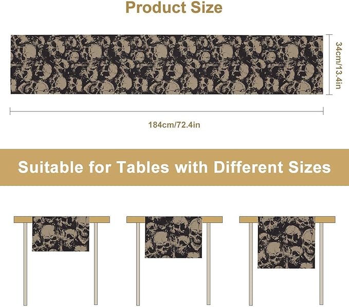 Gothic Table Runner,Dark Skull Pattern Decor Table Runner for Home Kitchen Table Dining Garden Farmhouse Wedding Party Decor 13x60 Inch