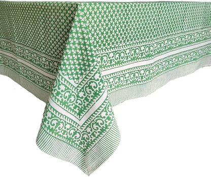 ATOSII Queen Green 100% Cotton Tablecloth, Handblock Print Rectangle Table Cover for Kitchen Dining I Tabletop Linen I Parties, Thanksgiving, Christmas, Wedding, Fall Table Cloth 60 X 108 Inches