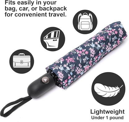 Nollia Windproof Automatic Travel Umbrella, Compact Portable with Reinforced Ribs for Sun & Rain