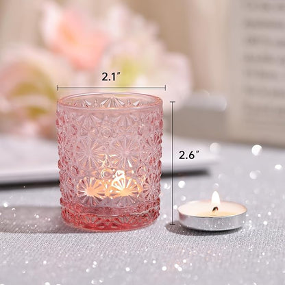 Pink Votive Candle Holder Set of 36, Flower Tea Lights Candles Holders for Wedding Table Centerpieces, Birthday Parties, Anniversary, Pink Bridal Shower and Holiday Decorations