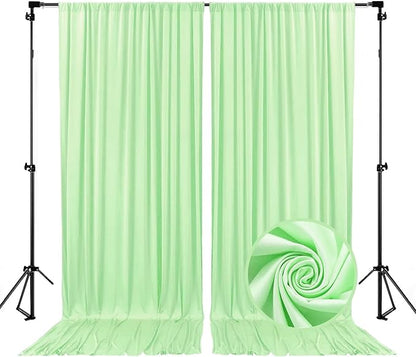10 x 10 Feet Light Green Backdrop Curtain for Partie, Background Curtains for Photoshoot, Birthday, Wedding, Halloween, Thanksgiving, Christmas, New Year Party Decorations 5Ft x 10Ft, 2 Panels