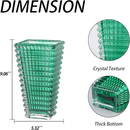 MCMCNCUIU Crystal Vase, Large Crystal Vases for Flowers, Green Large Flower Vase, Modern Glass Vases for Living Room, Bedroom, Kitchen, Dining Table, Mantle, Wedding, 9 Inches