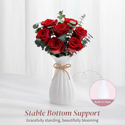 Lewondr Flower for Delivery, Preserved Flowers Bouquet, Red Roses Bouquet, Real Long-Lasting Forever Birthday Flowers Gifts for Her Wife Girlfriend Valentines Day Anniversary Mothers Day, Black-Red