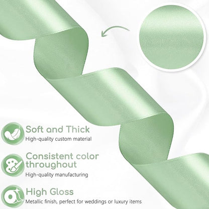 Sage Green Ribbon 1-1/2 Inch 30 Yards Sage Green Satin Ribbon for Flower Bouquet, Fabric Ribbon for Gift Wrapping Crafts Hair Accessories Sewing Wedding Christmas