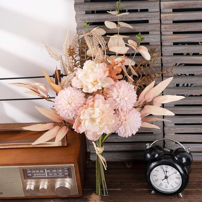 KIRIFLY Artificial Fake Flowers Plants Silk Flower Arrangements Wedding Bouquets Decorations Plastic Floral Table Centerpieces for Home Kitchen Garden Party Décor (Light Pink)