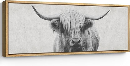 SIGNFORD Large Framed Canvas Print Wall Art Highland Gentleman Portrait of a Highland Cow Illustrations Modern Art Relax/Calm Warm for Living Room, Bedroom, Office - 60"x20"