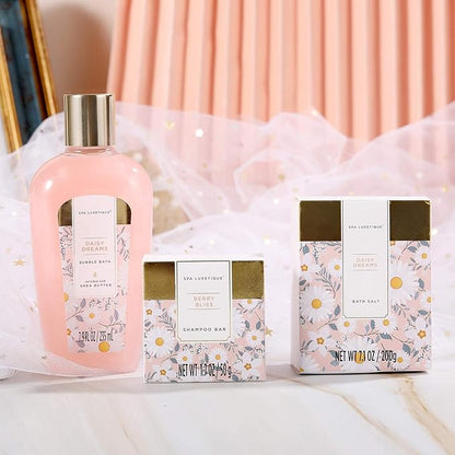 Spa Luxetique Gift Baskets for Women, Dasiy Dream Scented 15pcs Bath Gift Sets with Shower Gel, Hand Cream and Tote Bag, Mother's Day Gifts for Mom