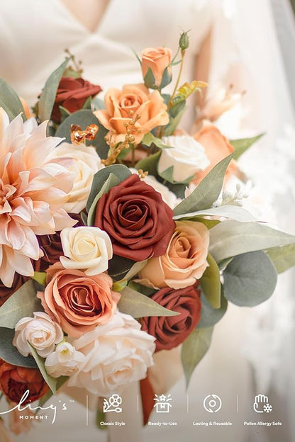 Ling's moment Artificial Flowers, 25Pcs 3" Roses in Amber Shades, Realistic DIY Foam Floral Decor for Wedding Bouquets/Centerpieces, Outdoor Party Backdrops, Room/Table, and Garden/Pot Decorations