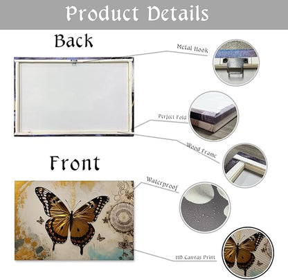 KPLUNDO Butterfly Wall Art Abstract Flower Picture Gray Gold Poster Vintage Painting Modern Artwork Home Decor for Living Room Bedroom Office Wall Decoration Ready to Hang(Art-3,20.00x30.00 inch)