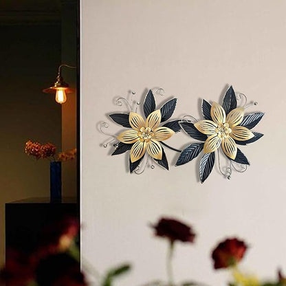LIFFY Black Gold Metal Flowers Wall Decor,15" 3D Multi-layer Modern Floral Art, Rustic Distressed Hanging Decor for Indoor, Bedroom Living Room Garden Patio, Home Decoration Accent