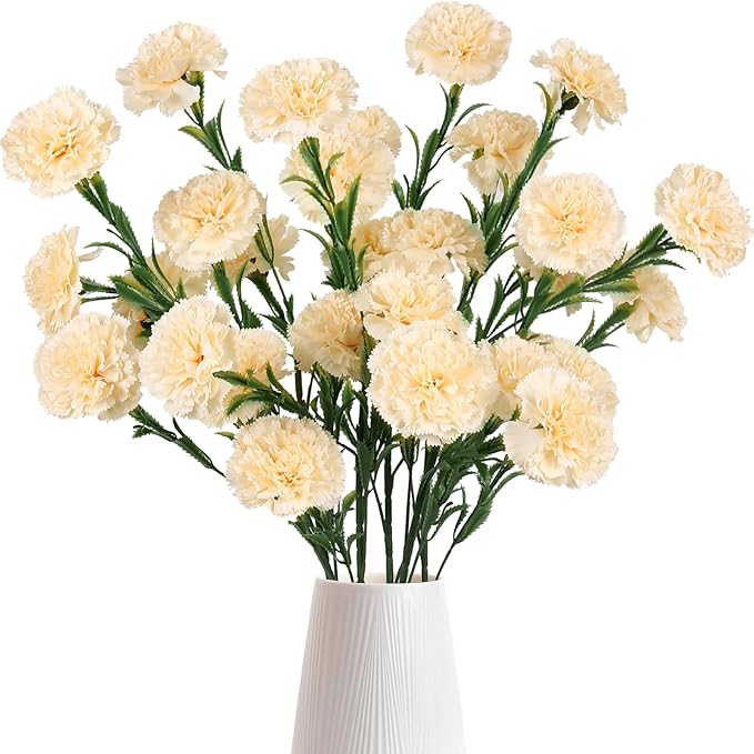 IPOPU Carnations Artificial Flowers 6PCS Silk Carnations Faux Flowers Artificial Flowers Bulk 33in Long Flowers for Wedding Home Table Centerpieces Floral Arrangement(Champagne)