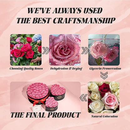 16 Preserved Roses in Heart-Shaped Box, Flowers for Delivery Prime Last up 2 Years, Real Forever Flowers for Wife, Girlfriend, Mother, Eternal Roses for Anniversary - Pink