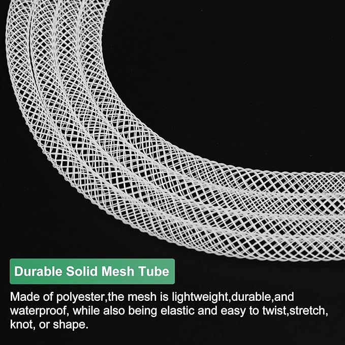 Mesh Tube Ribbon 45 Yards, 4mm Elastic Fabric Ribbons Mesh Tubing for Crafts/Gift Wrapping/Flower Bouquets/Wedding/Birthday/Holiday/Wreaths Christmas/Decoration[White]