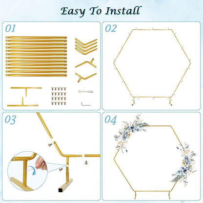 Hexagon Wedding Arch Backdrop Stand,Hexagonal Metal Frame Balloon Arch Stand Kit for Ceremony Birthday Party Decoration Metal Arch Frame…