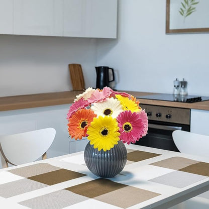 15 Pcs Artificial Gebera Daisies Flowers Fake Daisy Real Touch PU Faux Flowers Bouquet for Indoor Home Arrangements Vase Wedding Party Table Centerpiece DIY Floral Decor