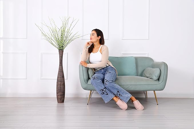 Leewadee Large Brown Home Decor Floor Vase - Wooden 26 inch Tall Farmhouse Decor Flower Holder for Fake Plant and Pampas Grass
