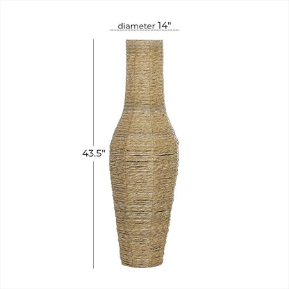 Deco 79 Faux Seagrass Handmade Tall Woven Floor Vase, 14" x 14" x 44", Brown