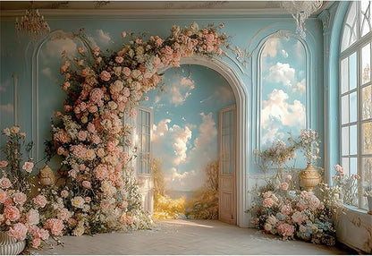 Baocicco 10x7ft Floral Wall Photography Background Romantic Style Arch Door Oil Painting Flowers Photo Background for Women Wedding Party Banner Supplies Girls Birthday Decorations Photoshoot Studio